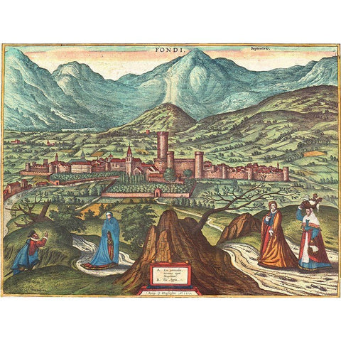 Fondi Italy Black Modern Wood Framed Art Print by Hogenberg, Braun