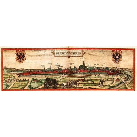 Vienna Austria Wien Gold Ornate Wood Framed Art Print with Double Matting by Hogenberg, Braun