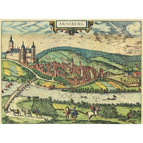 Arnsberg Germany Black Modern Wood Framed Art Print with Double Matting by Hogenberg, Braun