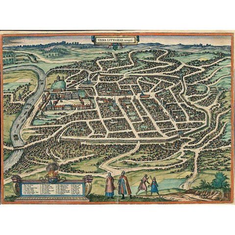 Vilnius Vilna Lithuania Gold Ornate Wood Framed Art Print with Double Matting by Hogenberg, Braun