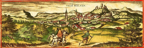 Velez Malaga Spain Black Ornate Wood Framed Art Print with Double Matting by Hogenberg, Braun