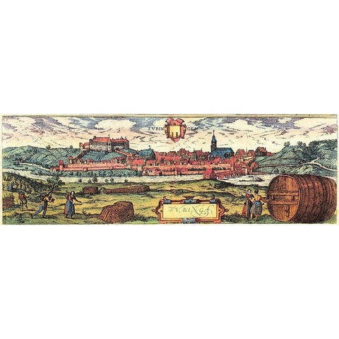 Tubingen Gold Ornate Wood Framed Art Print with Double Matting by Hogenberg, Braun