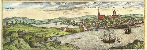 Stockholm Sweden Black Ornate Wood Framed Art Print with Double Matting by Hogenberg, Braun