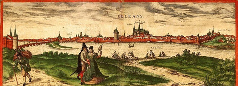 Orleans France Black Ornate Wood Framed Art Print with Double Matting by Hogenberg, Braun