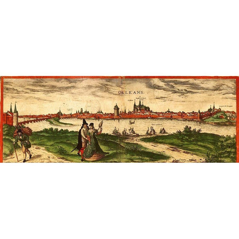 Orleans France Gold Ornate Wood Framed Art Print with Double Matting by Hogenberg, Braun