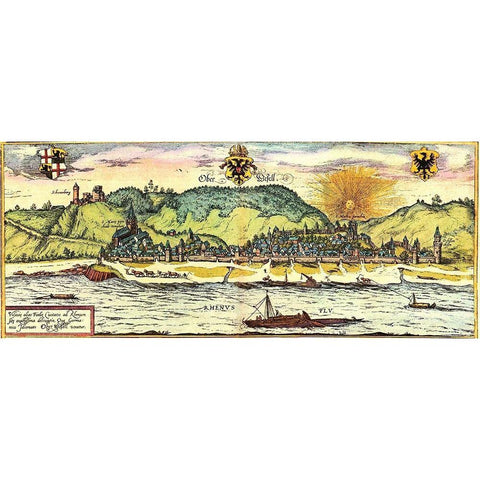 Oberwesel Germany Gold Ornate Wood Framed Art Print with Double Matting by Hogenberg, Braun