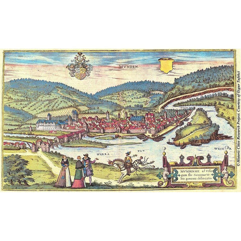 Munt Munden Switzerland Black Modern Wood Framed Art Print with Double Matting by Hogenberg, Braun