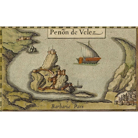 Penon de Velez de la Gomera Gold Ornate Wood Framed Art Print with Double Matting by HONDIUS