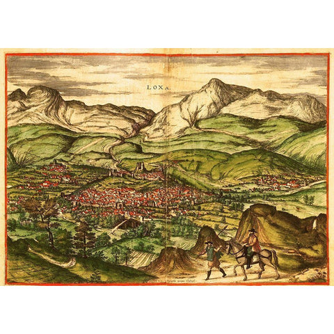 Loja Granada Spain Black Modern Wood Framed Art Print with Double Matting by Hogenberg, Braun