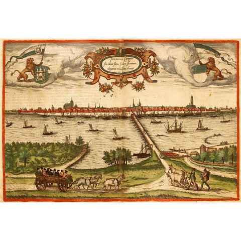 Kampan Germany Black Modern Wood Framed Art Print with Double Matting by Hogenberg, Braun
