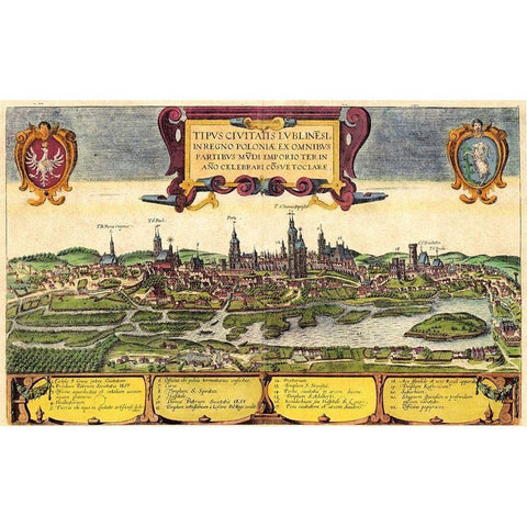 Lublin Poland Gold Ornate Wood Framed Art Print with Double Matting by Hogenberg, Braun