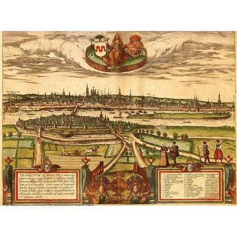 Maastricht Netherlands Holland Gold Ornate Wood Framed Art Print with Double Matting by Hogenberg, Braun