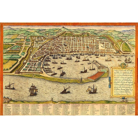 Messina Italy Black Modern Wood Framed Art Print with Double Matting by Hogenberg, Braun