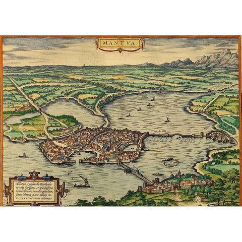 Mantua Italy Black Modern Wood Framed Art Print with Double Matting by Hogenberg, Braun