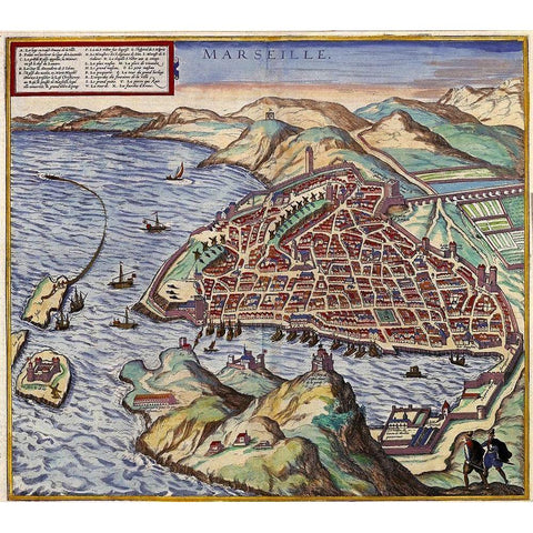 Marseille France Gold Ornate Wood Framed Art Print with Double Matting by Hogenberg, Braun