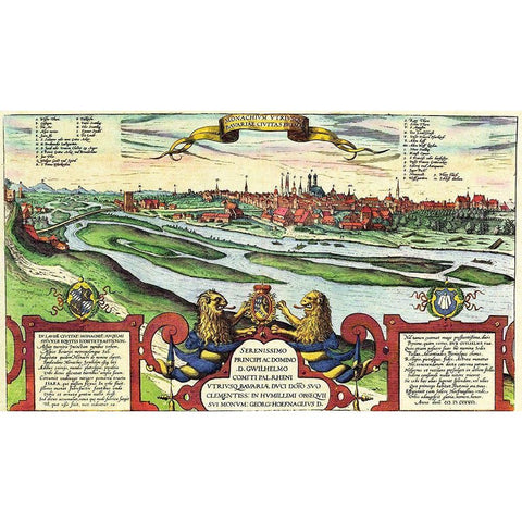 Munich Munchen Germany Gold Ornate Wood Framed Art Print with Double Matting by Hogenberg, Braun