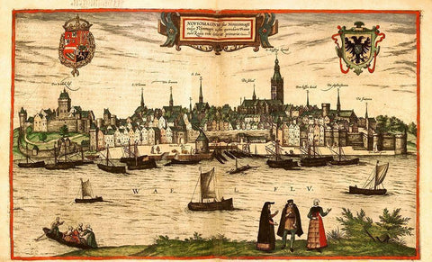 Nijmegen Netherlands Black Ornate Wood Framed Art Print with Double Matting by Hogenberg, Braun