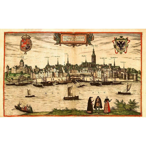 Nijmegen Netherlands Black Modern Wood Framed Art Print with Double Matting by Hogenberg, Braun