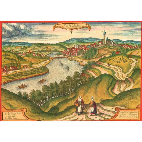 Penig Germany White Modern Wood Framed Art Print by Hogenberg, Braun