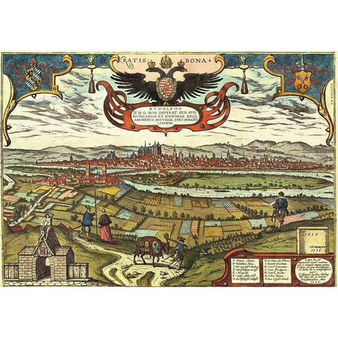 Regensburg Germany Gold Ornate Wood Framed Art Print with Double Matting by Hogenberg, Braun