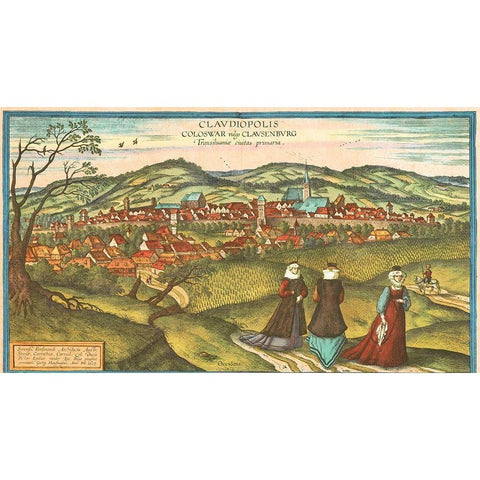 Dacia Romania Black Modern Wood Framed Art Print by Hogenberg, Braun