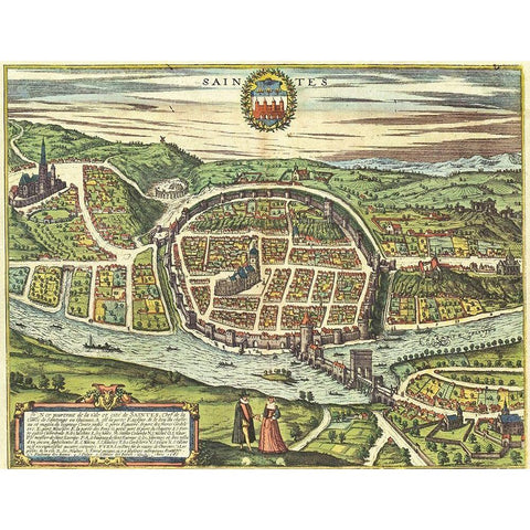 Saintes France White Modern Wood Framed Art Print by Hogenberg, Braun