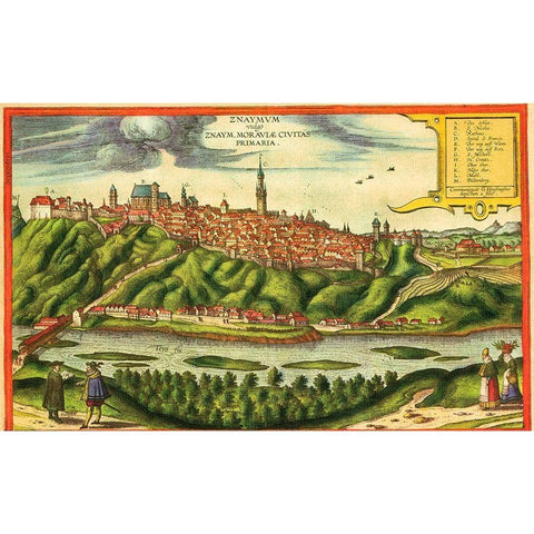 Znojmo Czech Republic Black Modern Wood Framed Art Print with Double Matting by Hogenberg, Braun