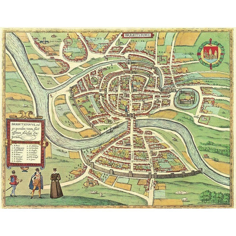 Bristol England Black Modern Wood Framed Art Print with Double Matting by Hogenberg, Braun