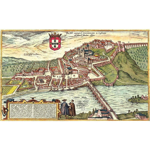 Coimbra Portugal Gold Ornate Wood Framed Art Print with Double Matting by Hogenberg, Braun