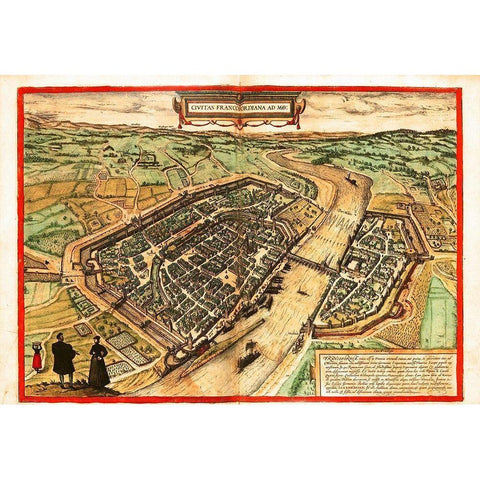 Frankfurt Am Main Black Modern Wood Framed Art Print with Double Matting by Hogenberg, Braun