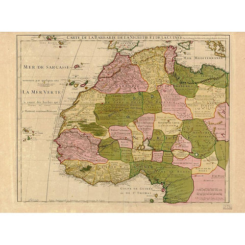 Map of Barbary and Black Africa and Guinee Gold Ornate Wood Framed Art Print with Double Matting by I''sle, Guillaume de