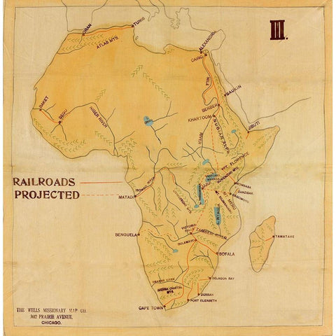 Railroad Map of Africa 1908 Projected Routes Gold Ornate Wood Framed Art Print with Double Matting by Wells Missionary Map Co