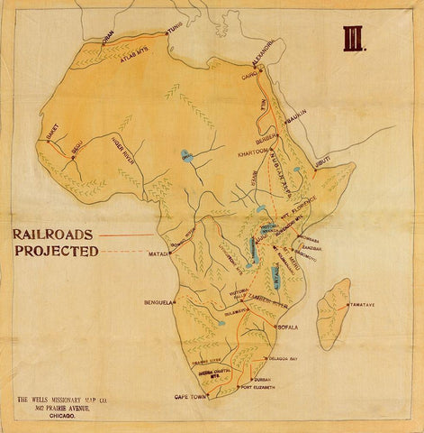 Railroad Map of Africa 1908 Projected Routes White Modern Wood Framed Art Print with Double Matting by Wells Missionary Map Co