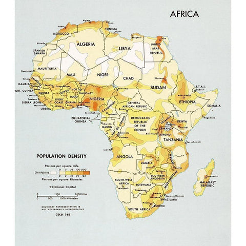 Africa Population Density  Black Modern Wood Framed Art Print with Double Matting by CIA