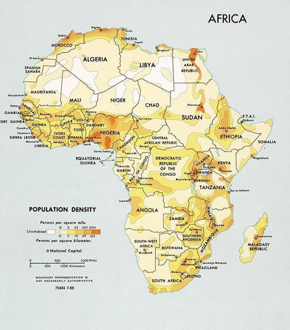 Africa Population Density  White Modern Wood Framed Art Print with Double Matting by CIA