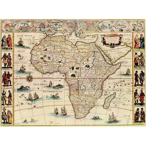 Africa 1666 with its peoples Black Modern Wood Framed Art Print with Double Matting by Blaeu, William