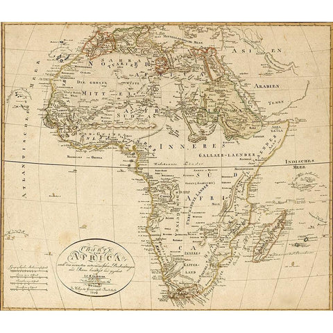 Africa 1804 Gold Ornate Wood Framed Art Print with Double Matting by Reinecke, JCM