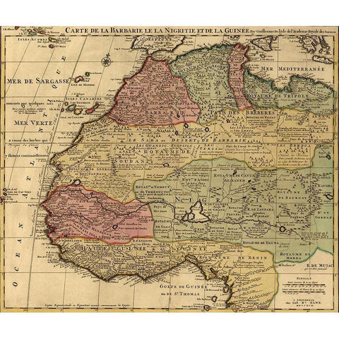 Barbary Black Africa and Guinee 1792 White Modern Wood Framed Art Print by I''sle, Guillaume de