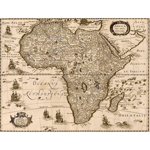 Africa 1640 Gold Ornate Wood Framed Art Print with Double Matting by Hondius, Joducus