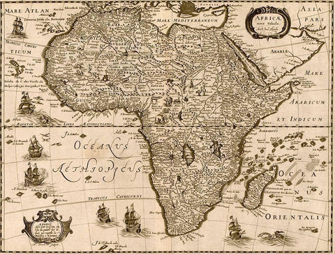 Africa 1640 White Modern Wood Framed Art Print with Double Matting by Hondius, Joducus