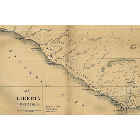 American Colonization Map of Liberia White Modern Wood Framed Art Print by G F Nesbit and Co