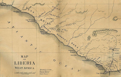 American Colonization Map of Liberia White Modern Wood Framed Art Print with Double Matting by G F Nesbit and Co