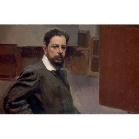 Self Portrait White Modern Wood Framed Art Print by Sorolla, Joaquin