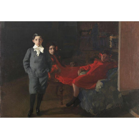 My children Black Modern Wood Framed Art Print with Double Matting by Sorolla, Joaquin