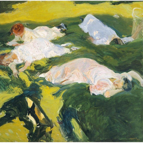 La Siesta White Modern Wood Framed Art Print by Sorolla, Joaquin