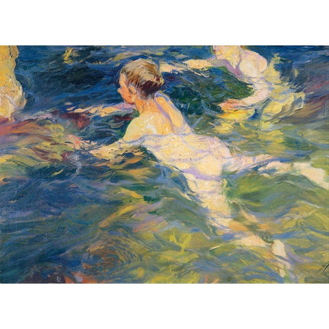 Swimmers-Javea Black Modern Wood Framed Art Print with Double Matting by Sorolla, Joaquin