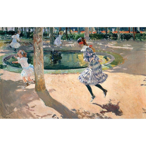 The Skipping Rope Gold Ornate Wood Framed Art Print with Double Matting by Sorolla, Joaquin