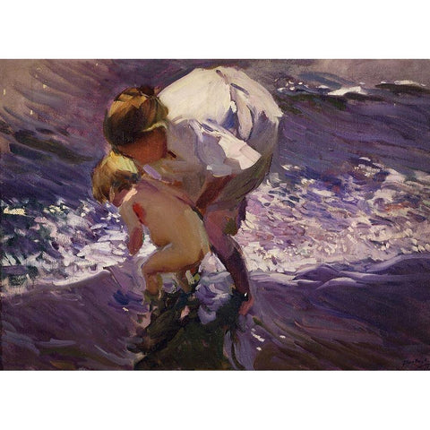 Bathroom on the beach Gold Ornate Wood Framed Art Print with Double Matting by Sorolla, Joaquin