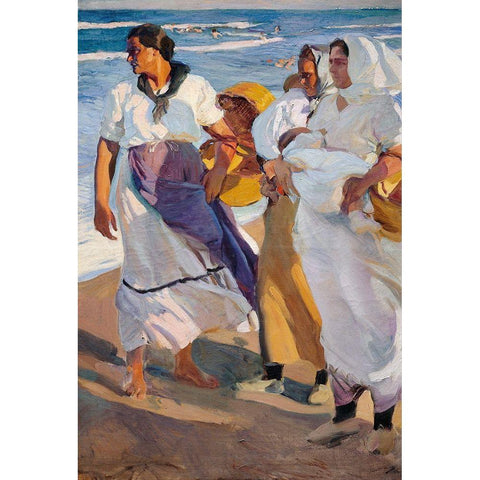 Fisherwomen from Valencia White Modern Wood Framed Art Print by Sorolla, Joaquin