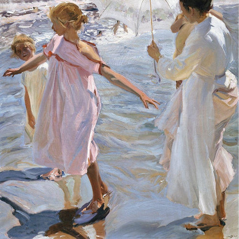 Time for a Bathe-Valencia Black Modern Wood Framed Art Print with Double Matting by Sorolla, Joaquin